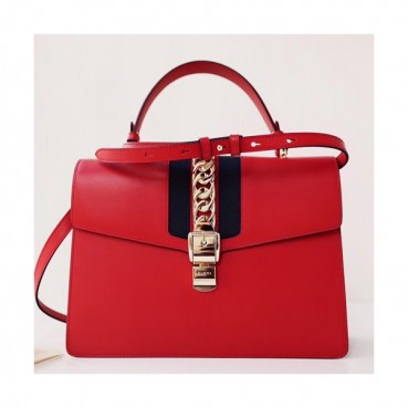 Gucci Sylvie Leather Tote Shoulder Bag,31.5CM - 구찌 실비 레더 여성용 토트 숄더백 431665,GUB0382 ,31.5CM,레드