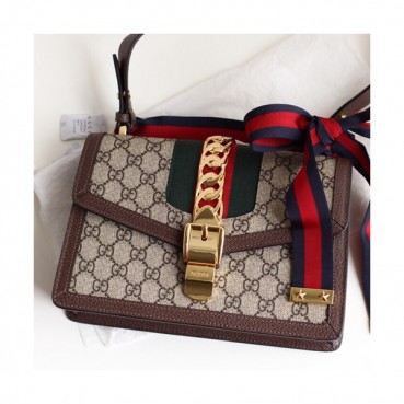 Gucci Sylvie Chain Shoulder Bag,25CM - 구찌 실비 체인 숄더백 421882,GUB0336,25CM,브라운