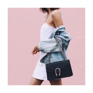 Gucci GG Dionysus Leather Shoulder Bag ,28CM - 구찌 GG 디오니소스 레더 숄더백 400249,GUB0330 ,28cm,블랙