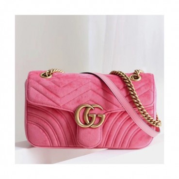 Gucci GG Marmont Matlase Velvet Women Shoulder Bag,22/26CM - 구찌 GG 마몬트 마틀라세 벨벳 여성용 숄더백 446744/443497,GUB0329,22/26CM,핑크