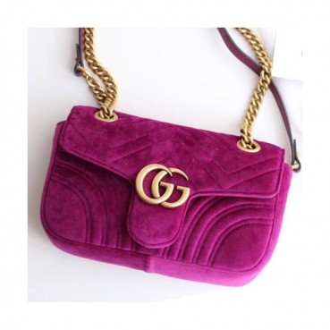 Gucci GG Marmont Matlase Velvet Women Shoulder Bag,22/26CM - 구찌 GG 마몬트 마틀라세 벨벳 여성용 숄더백 446744/443497,GUB0328,22/26CM,퍼플