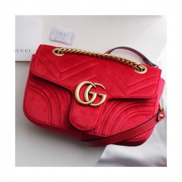 Gucci GG Marmont Matlase Velvet Women Shoulder Bag,22/26CM - 구찌 GG 마몬트 마틀라세 벨벳 여성용 숄더백 446744/443497,GUB0327,22/26CM,레드