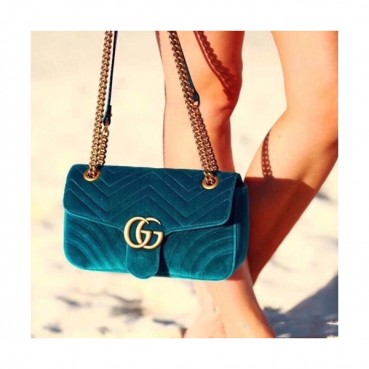 Gucci GG Marmont Matlase Velvet Women Shoulder Bag,22/26CM - 구찌 GG 마몬트 마틀라세 벨벳 여성용 숄더백 446744/443497,GUB0326,22/26CM,블루