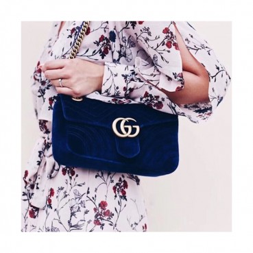 Gucci GG Marmont Matlase Velvet Women Shoulder Bag,22/26CM - 구찌 GG 마몬트 마틀라세 벨벳 여성용 숄더백 446744/443497,GUB0325,22/26CM,블루