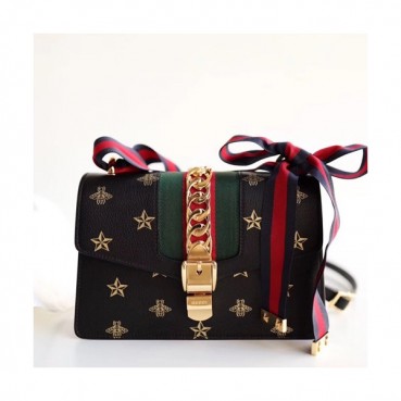 Gucci Sylvie Leather Women Shoulder Bag,25CM - 구찌 실비 레더 여성용 숄더백 524404,GUB0304,25CM,블랙