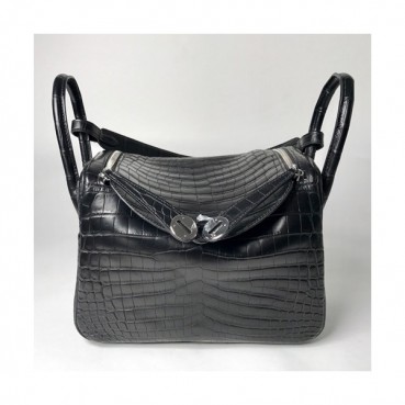Hermes Lindy Crocodile Leather Tote Shoulder Bag ,30cm - 에르메스 린디 크로커다일 레더 여성용 토트 숄더백 HERB0556,30cm,블랙