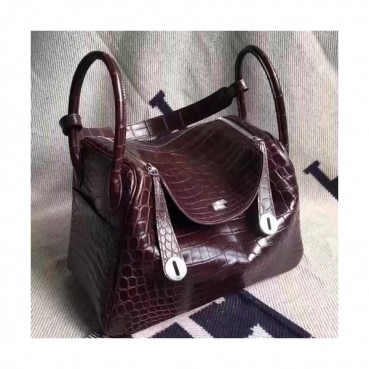 Hermes Lindy Crocodile Leather Tote Shoulder Bag ,30cm - 에르메스 린디 크로커다일 레더 여성용 토트 숄더백 HERB0555,30cm,와인