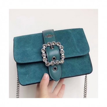 Coach Leather Chain Shoulder Bag,18cm - 코치 레더 체인 숄더백 COAB0210,18cm,블루