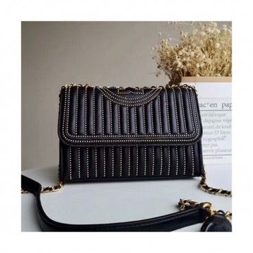 Tory Burch Leather Black Fleming Stud Small Convertible Chain Shoulder Bag,21cm - 토리버치 레더 블랙 플레밍 스터드 스몰 컨버터블 체인 숄더백 TBB0189,21cm