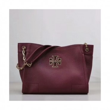 Tory Burch Leather Wine Britten Small Slouchy Tote Shoulder Bag,29.5cm - 토리버치 레더 와인 브리턴 스몰 토트 숄더백  TBB0169,29.5cm