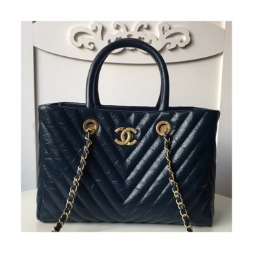 Chanel Leather Tote Shoulder Bag ,30CM - 샤넬 레더 여성용 토트 숄더백  CHAB0569,30CM,네이비