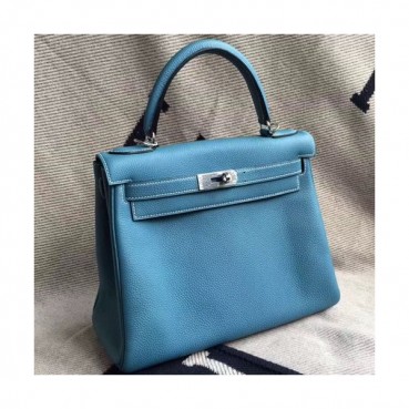 Hermes Kelly Togo Leather Tote Shoulder Bag ,28cm - 에르메스 켈리 토고 레더 여성용 토트 숄더백 HERB0546,28cm,블루