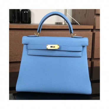 Hermes Kelly Togo Leather Tote Shoulder Bag ,28cm - 에르메스 켈리 토고 레더 여성용 토트 숄더백 HERB0543,28cm,스카이블루