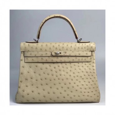 Hermes Kelly Ostrich Leather Tote Shoulder Bag ,32cm - 에르메스 켈리 오스트리치 레더 여성용 토트 숄더백 HERB0541,32cm,베이지