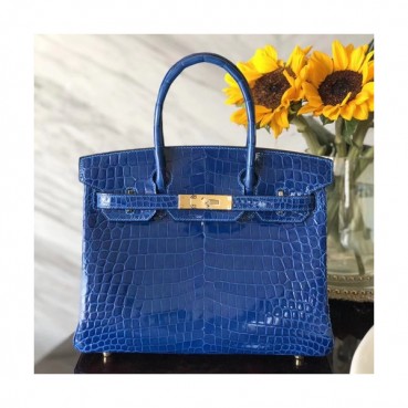 Hermes Birkin Crocodile Leather Tote Shoulder Bag ,30cm - 에르메스 버킨 크로커다일 여성용 토트 숄더백 HERB0534,30cm,블루