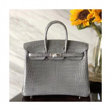 Hermes Birkin  Crocodile Leather Tote Shoulder Bag ,25cm - 에르메스 버킨 크로커다일 레더 여성용 토트 숄더백 HERB0533,25cm,그레이