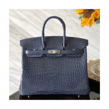 Hermes Birkin  Crocodile Leather Tote Shoulder Bag ,25cm - 에르메스 버킨 크로커다일 레더 여성용 토트 숄더백 HERB0532,25cm,블루그레이