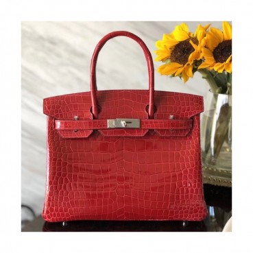 Hermes Birkin Crocodile Leather Tote Shoulder Bag ,30cm - 에르메스 버킨 크로커다일 여성용 토트 숄더백 HERB0530,30cm,레드