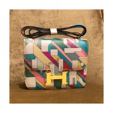 Hermes Constance Epsom Leather Shoulder Bag,19cm - 에르메스 콘스탄스 엡송 레더 여성용 숄더백 HERB0499, 19cm,블루+화이트