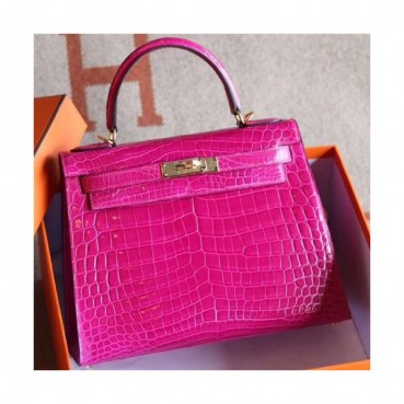 Hermes Kelly Crocodile Leather Tote Shoulder Bag ,28cm - 에르메스 켈리 크로커다일 레더 여성용 토트 숄더백 HERB0487,28cm,핑크