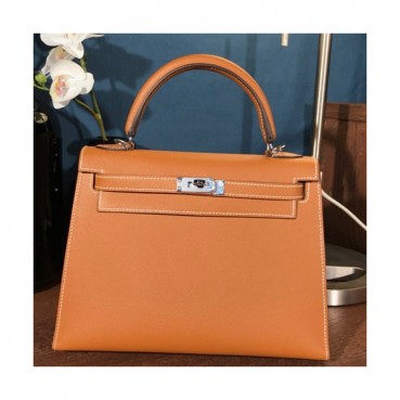 Hermes Kelly Epsom Leather Tote Shoulder Bag ,25cm - 에르메스 켈리 엡송 레더 여성용 토트 숄더백 HERB0434,25cm,브라운(은장)