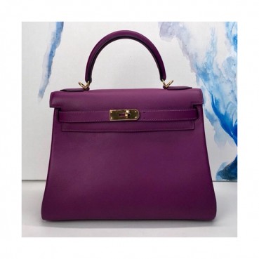 Hermes Kelly Swift Leather Tote Shoulder Bag ,28cm - 에르메스 켈리 스위프트 레더 여성용 토트 숄더백 HERB0425,28cm,퍼플