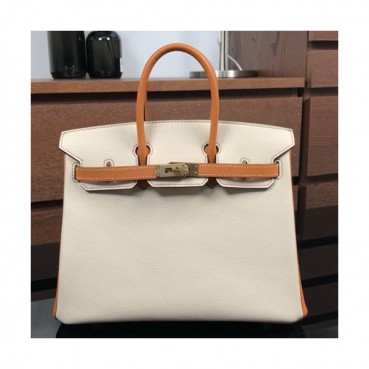 Hermes Birkin Epsom Leather Tote Shoulder Bag ,25cm - 에르메스 버킨 엡송 레더 여성용 토트 숄더백 HERB0413,25cm,크림+브라운