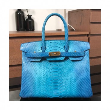 Hermes Birkin Snake Leather Tote Shoulder Bag ,30cm - 에르메스 버킨 스네이크 레더 여성용 토트 숄더백 HERB0412,30cm,블루