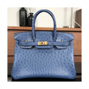 Hermes Birkin Ostrich Leather Tote Shoulder Bag ,30cm - 에르메스 버킨 오스트리치 레더 여성용 토트 숄더백 HERB0387,블루,30cm