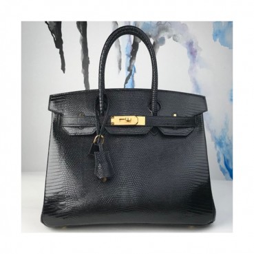 Hermes Birkin Lizard Leather Tote Shoulder Bag ,30cm - 에르메스 버킨 리저드 레더 여성용 토트 숄더백 HERB0375,30cm,블랙