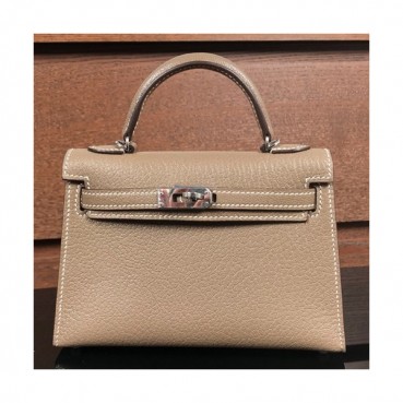 Hermes Mini Kelly 2 Goat Skin Tote Shoulder Bag , - 에르메스 미니 켈리 2 고트 스킨 여성용 토트 숄더백 HERB0366,그레이(은장)