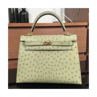 Hermes Kelly Ostrich Leather Tote Shoulder Bag ,25cm - 에르메스 켈리 오스트리치 레더 여성용 토트 숄더백 HERB0365,25cm,올리브