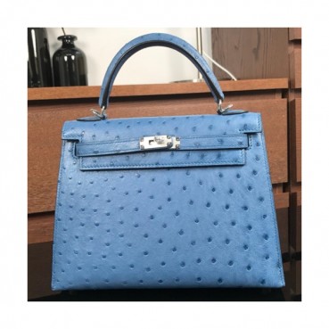 Hermes Kelly Ostrich Leather Tote Shoulder Bag ,25cm - 에르메스 켈리 오스트리치 레더 여성용 토트 숄더백 HERB0364,25cm,블루