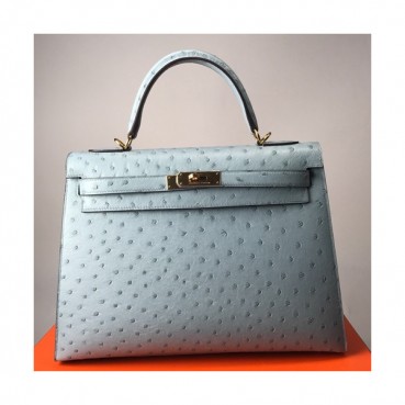 Hermes Kelly Ostrich Leather Tote Shoulder Bag ,32cm - 에르메스 켈리 오스트리치 레더 여성용 토트 숄더백 HERB0363,32cm,스카이블루