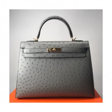 Hermes Kelly Ostrich Leather Tote Shoulder Bag ,32cm - 에르메스 켈리 오스트리치 레더 여성용 토트 숄더백 HERB0362,32cm,그레이
