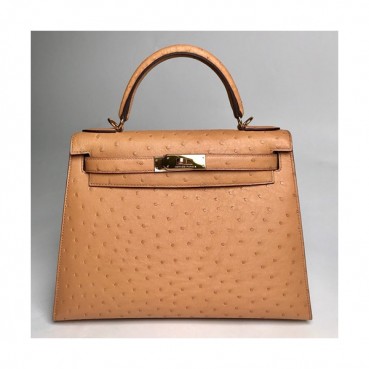 Hermes Kelly Ostrich Leather Tote Shoulder Bag ,32cm - 에르메스 켈리 오스트리치 레더 여성용 토트 숄더백 HERB0361,32cm,카멜