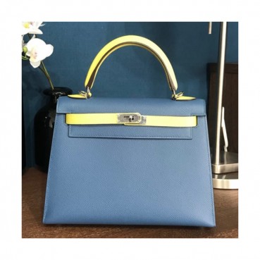 Hermes Kelly Epsom Leather Tote Shoulder Bag ,28cm - 에르메스 켈리 엡송 레더 여성용 토트 숄더백 HERB0360,28cm,블루+옐로우