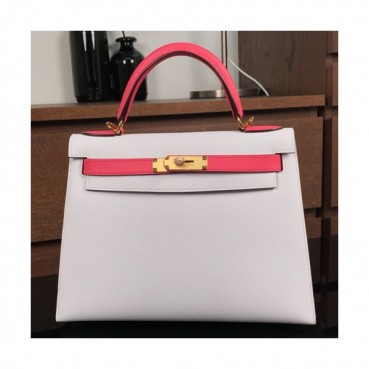 Hermes Kelly Epsom Leather Tote Shoulder Bag ,28cm - 에르메스 켈리 엡송 레더 여성용 토트 숄더백 HERB0357,28cm,화이트+핑크
