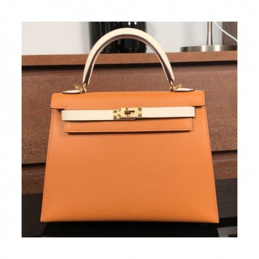 Hermes Kelly Epsom Leather Tote Shoulder Bag ,25cm - 에르메스 켈리 엡송 레더 여성용 토트 숄더백 HERB0356,25cm,브라운+크림