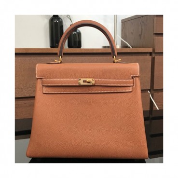Hermes Kelly Togo Leather Tote Shoulder Bag ,25cm - 에르메스 켈리 토고 레더 여성용 토트 숄더백 HERB0354,25cm,브라운