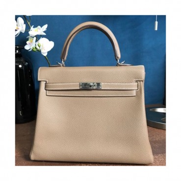 Hermes Kelly Togo Leather Tote Shoulder Bag ,25cm - 에르메스 켈리 토고 레더 여성용 토트 숄더백 HERB0353,25cm,그레이
