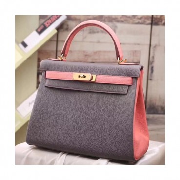 Hermes Kelly Togo Leather Tote Shoulder Bag ,25cm - 에르메스 켈리 토고 레더 여성용 토트 숄더백 HERB0352,25cm,그레이+핑크