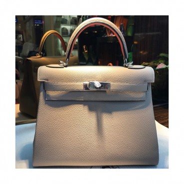 Hermes Kelly Togo Leather Tote Shoulder Bag ,28cm - 에르메스 켈리 토고 레더 여성용 토트 숄더백 HERB0348,28cm,그레이+핑크