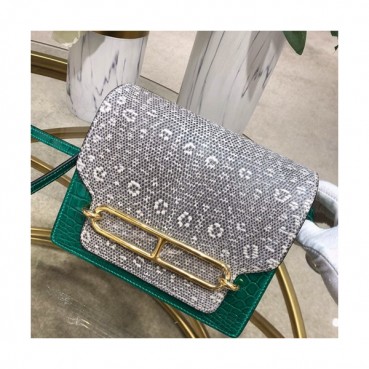 Hermes Roulis Crocodile / Lizard Leather Shoulder Bag ,19cm - 에르메스 룰리스 크로커다일/리저드 레더 여성용 숄더백 HERB0346,19cm,그린+그레이