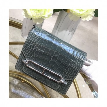 Hermes Roulis Crocodile Leather Shoulder Bag ,19cm - 에르메스 룰리스 크로커다일 레더 여성용 숄더백 HERB0343,19cm,그레이
