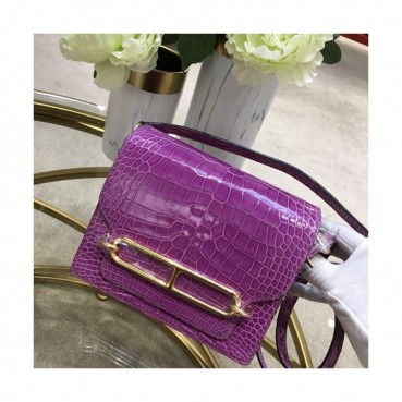 Hermes Roulis Crocodile Leather Shoulder Bag ,19cm - 에르메스 룰리스 크로커다일 레더 여성용 숄더백 HERB0342,19cm,퍼플