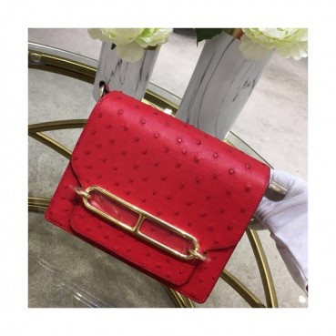 Hermes Roulis Ostrich Leather Shoulder Bag,19cm - 에르메스 룰리스 오스트리치 레더 여성용 숄더백 HERB0341, 19cm,레드