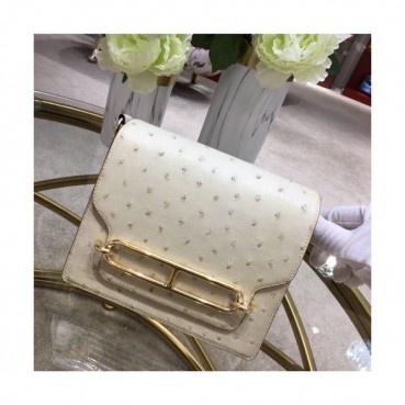 Hermes Roulis Ostrich Leather Shoulder Bag,19cm - 에르메스 룰리스 오스트리치 레더 여성용 숄더백 HERB0340, 19cm,연베이지
