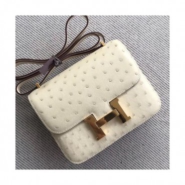 Hermes Constance Ostrich Leather Shoulder Bag,23cm - 에르메스 콘스탄스 오스트리치 레더 여성용 숄더백 HERB0338, 23cm,연베이지