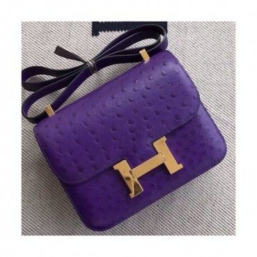 Hermes Constance Ostrich Leather Shoulder Bag,23cm - 에르메스 콘스탄스 오스트리치 레더 여성용 숄더백 HERB0336, 23cm,퍼플